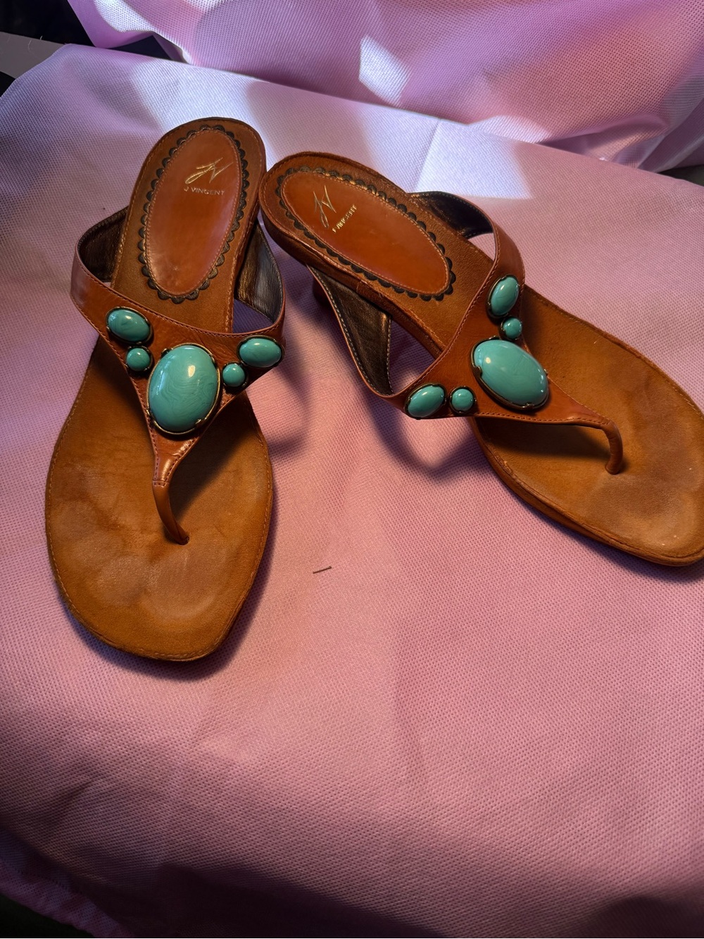 J. Vincent Brown Leather Thong Sandals